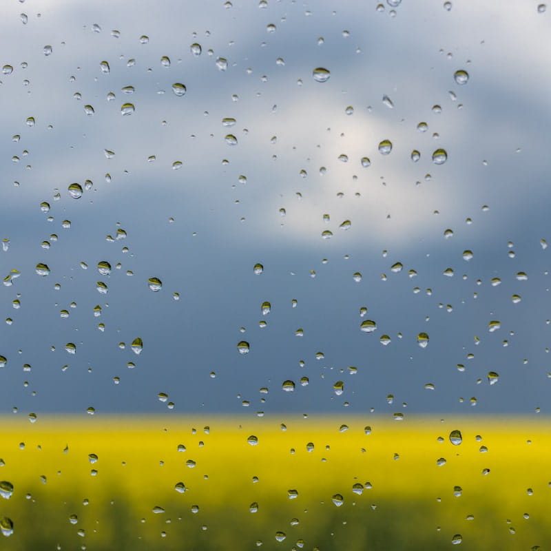 Raindrops against the window on a stormy summer day